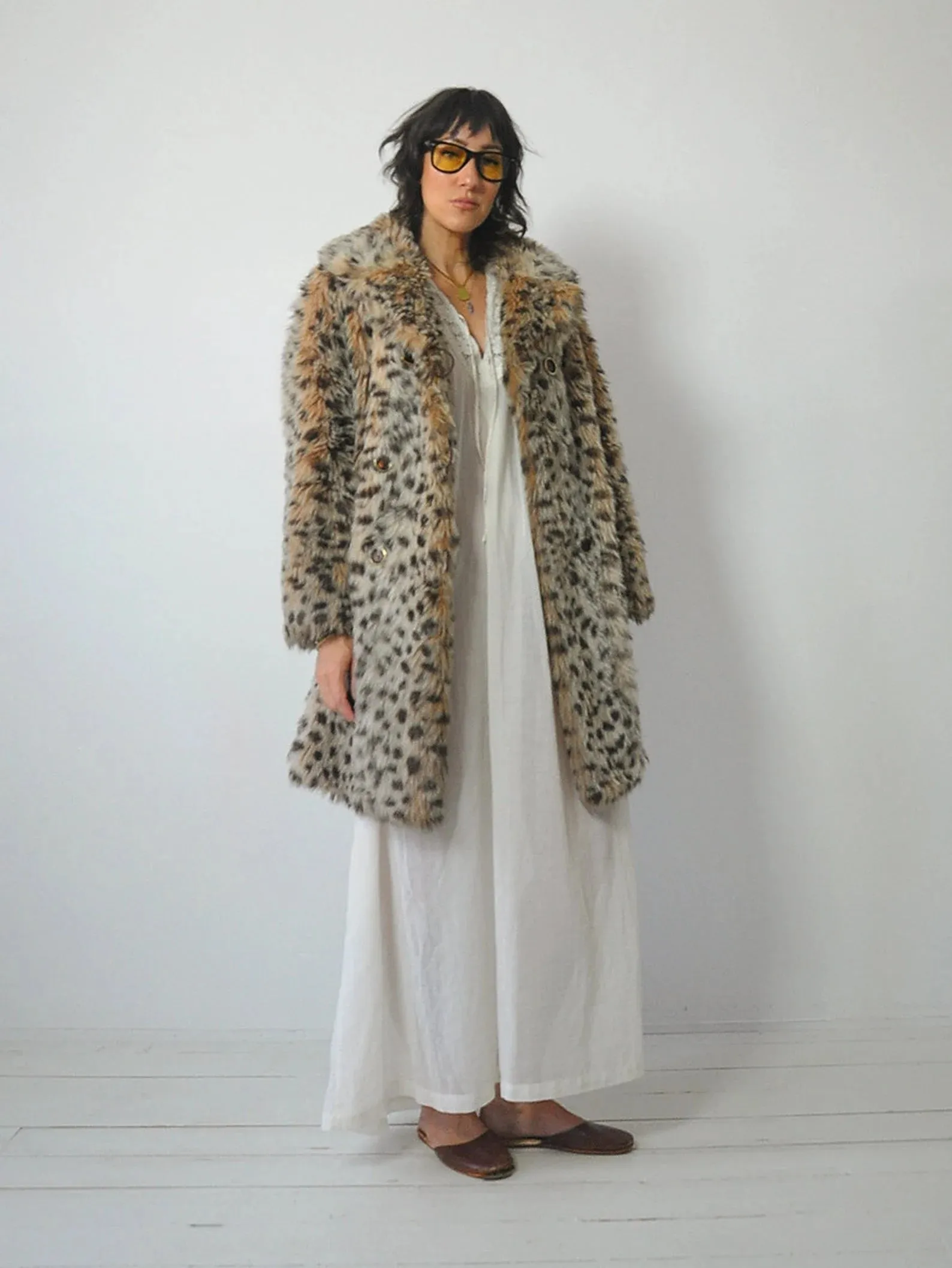 1960's Shaggy Faux Fur Leopard Coat