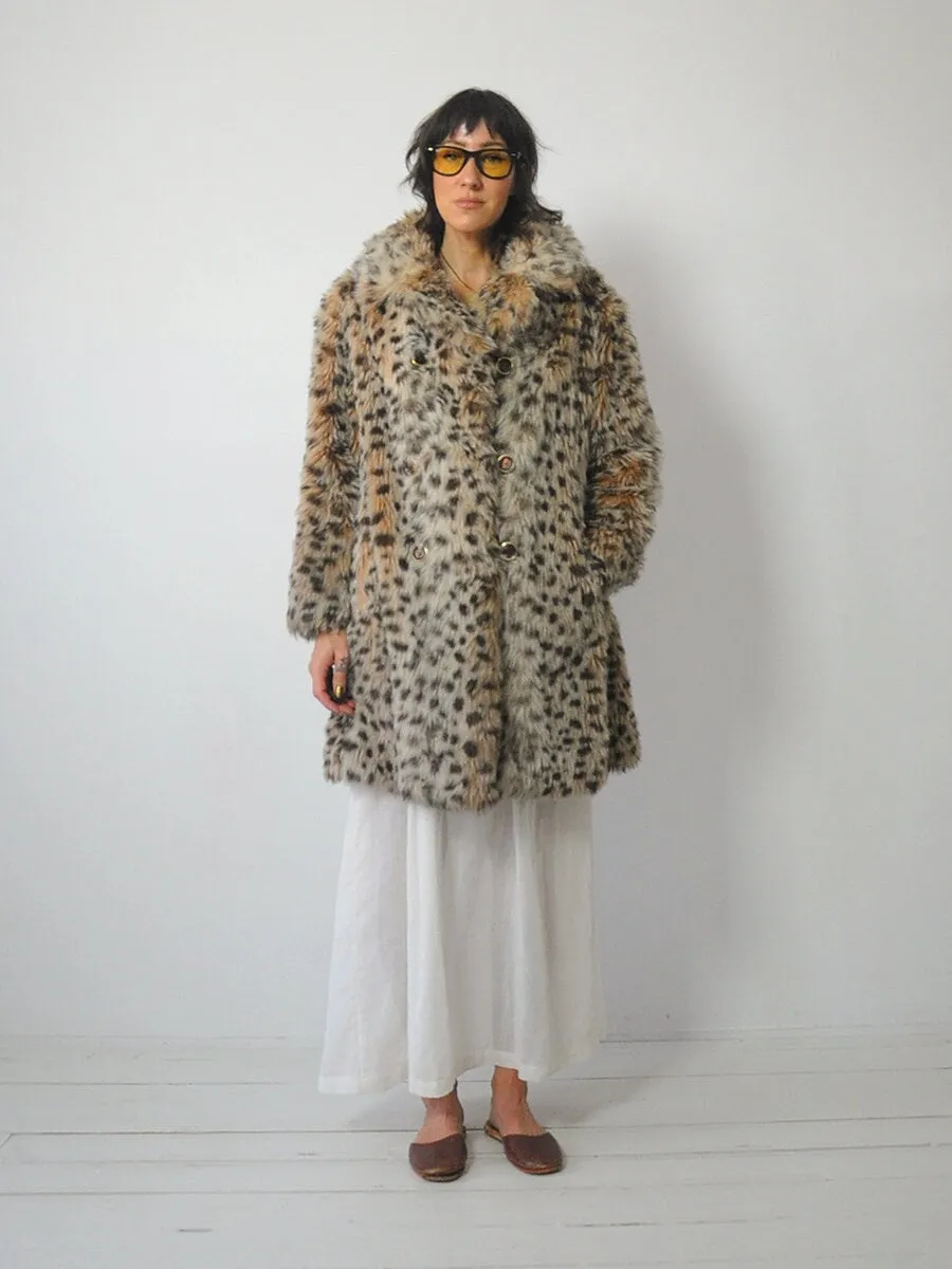 1960's Shaggy Faux Fur Leopard Coat