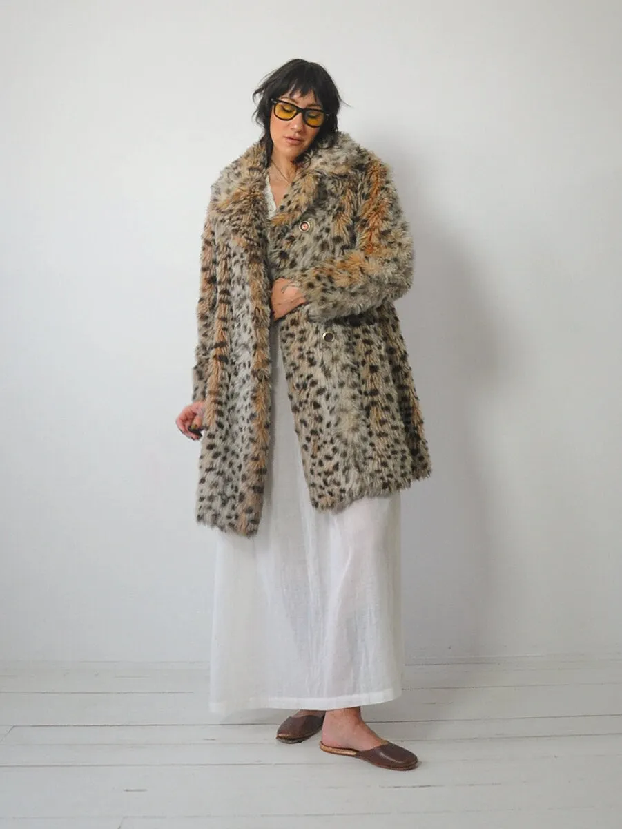 1960's Shaggy Faux Fur Leopard Coat