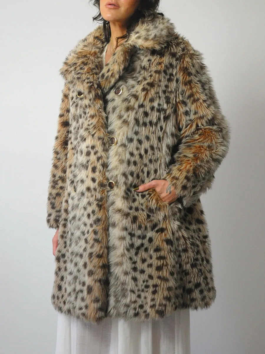 1960's Shaggy Faux Fur Leopard Coat