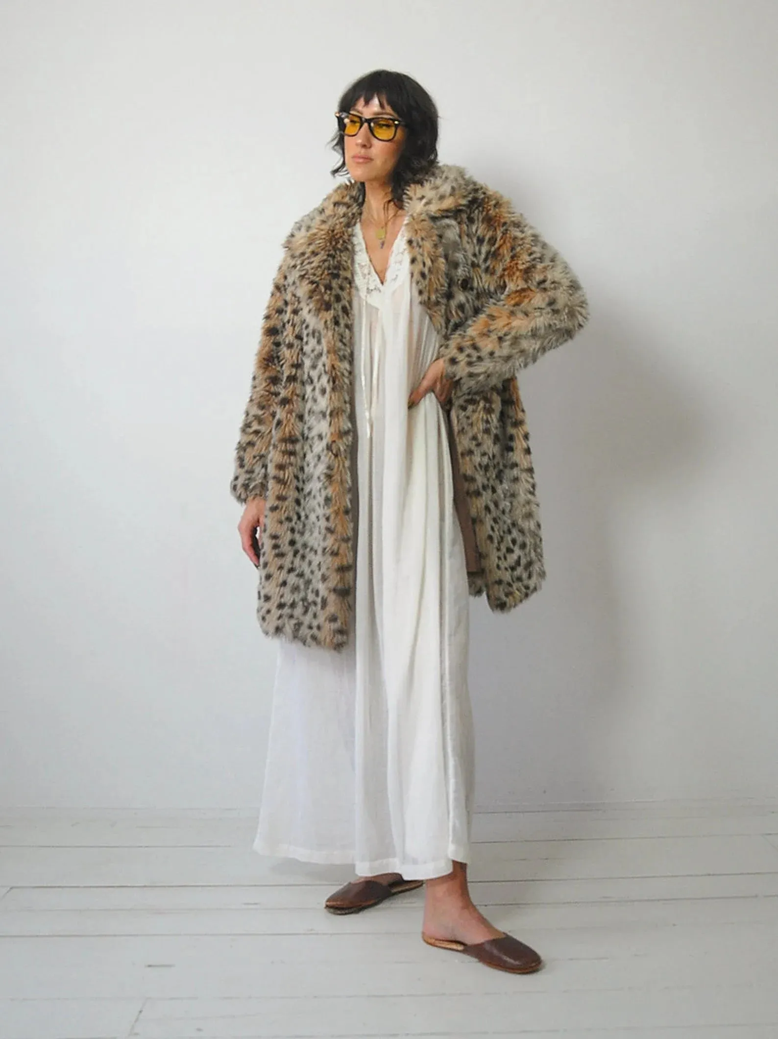 1960's Shaggy Faux Fur Leopard Coat