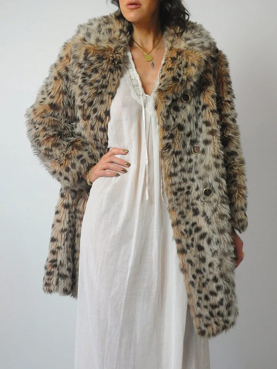 1960's Shaggy Faux Fur Leopard Coat