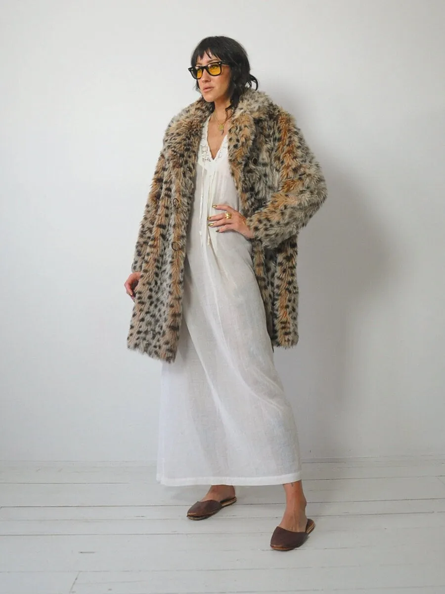 1960's Shaggy Faux Fur Leopard Coat