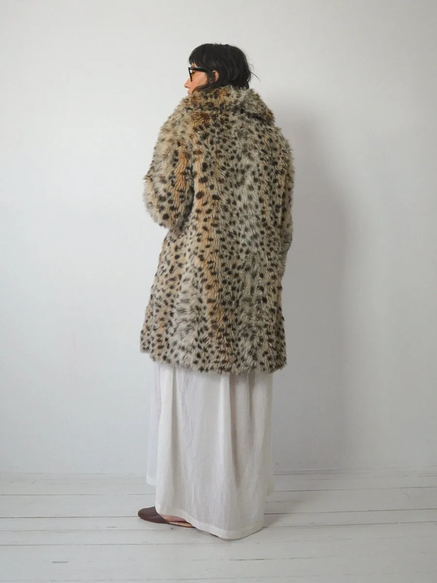 1960's Shaggy Faux Fur Leopard Coat