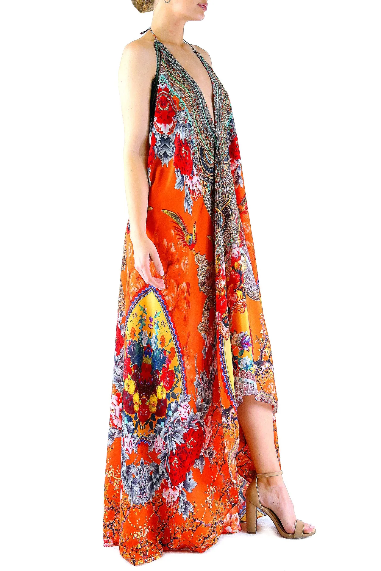 3 Way Orange Print Maxi Dress