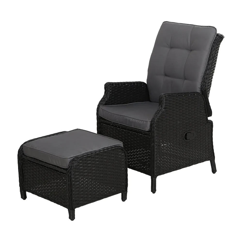 Adjustable Wicker Recliner Set, Weather-Resistant, UV-Resistant, PE Wicker - Gardeon