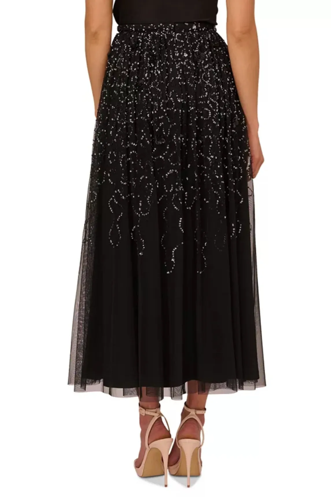 Adrianna Papell Beaded Mesh Midi Skirt