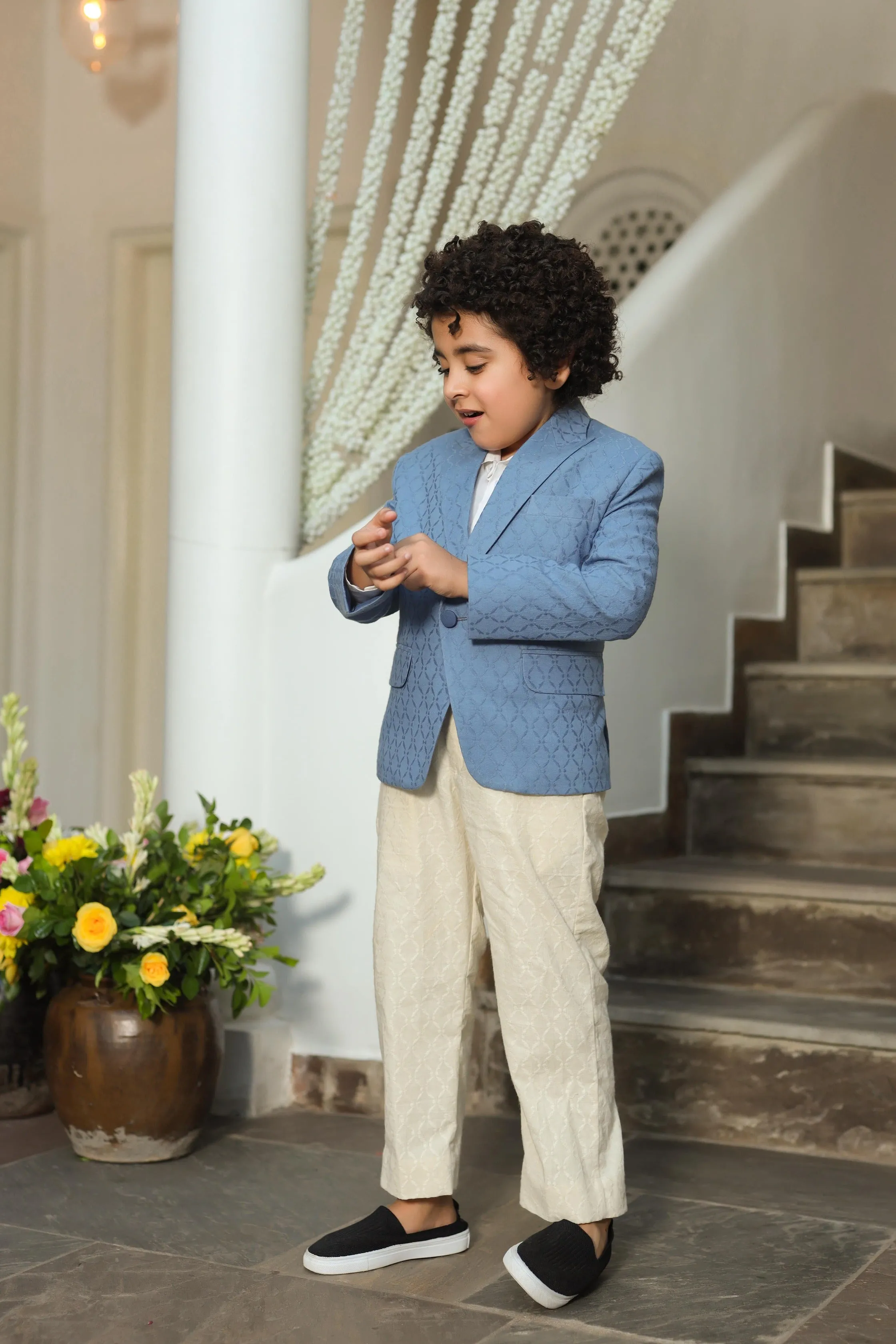 Aghyaar - Organic Cotton Dobby Blazer Trouser Set For Boys