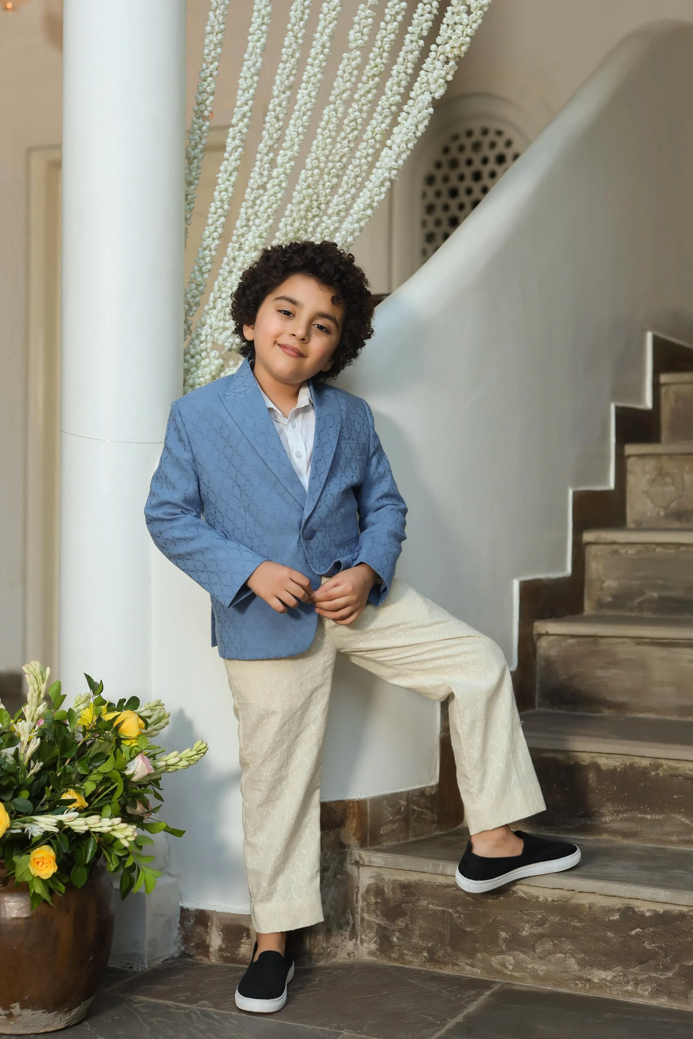 Aghyaar - Organic Cotton Dobby Blazer Trouser Set For Boys