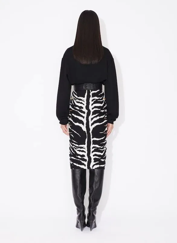 ALAIA Zebra Pencil Skirt in Black for Women | SS24