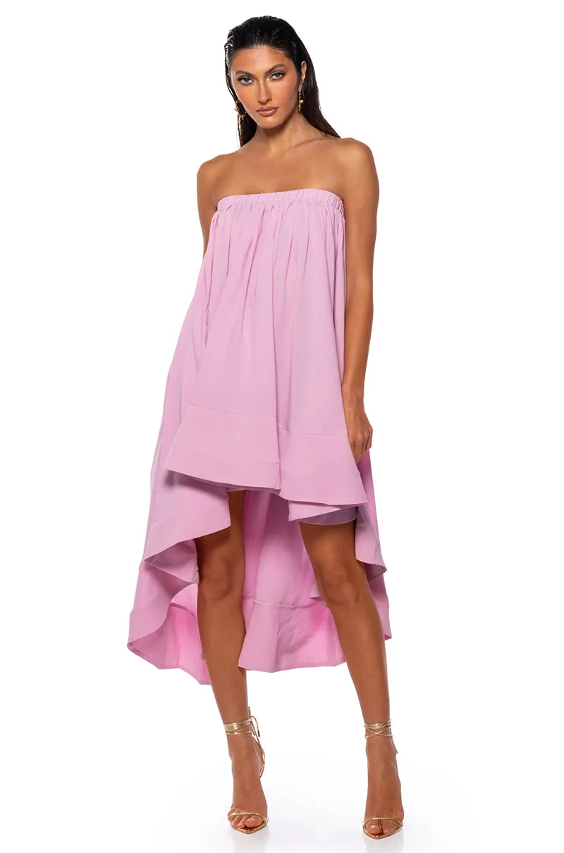 ALEX STRAPLESS HIGH LOW DRESS IN PINK