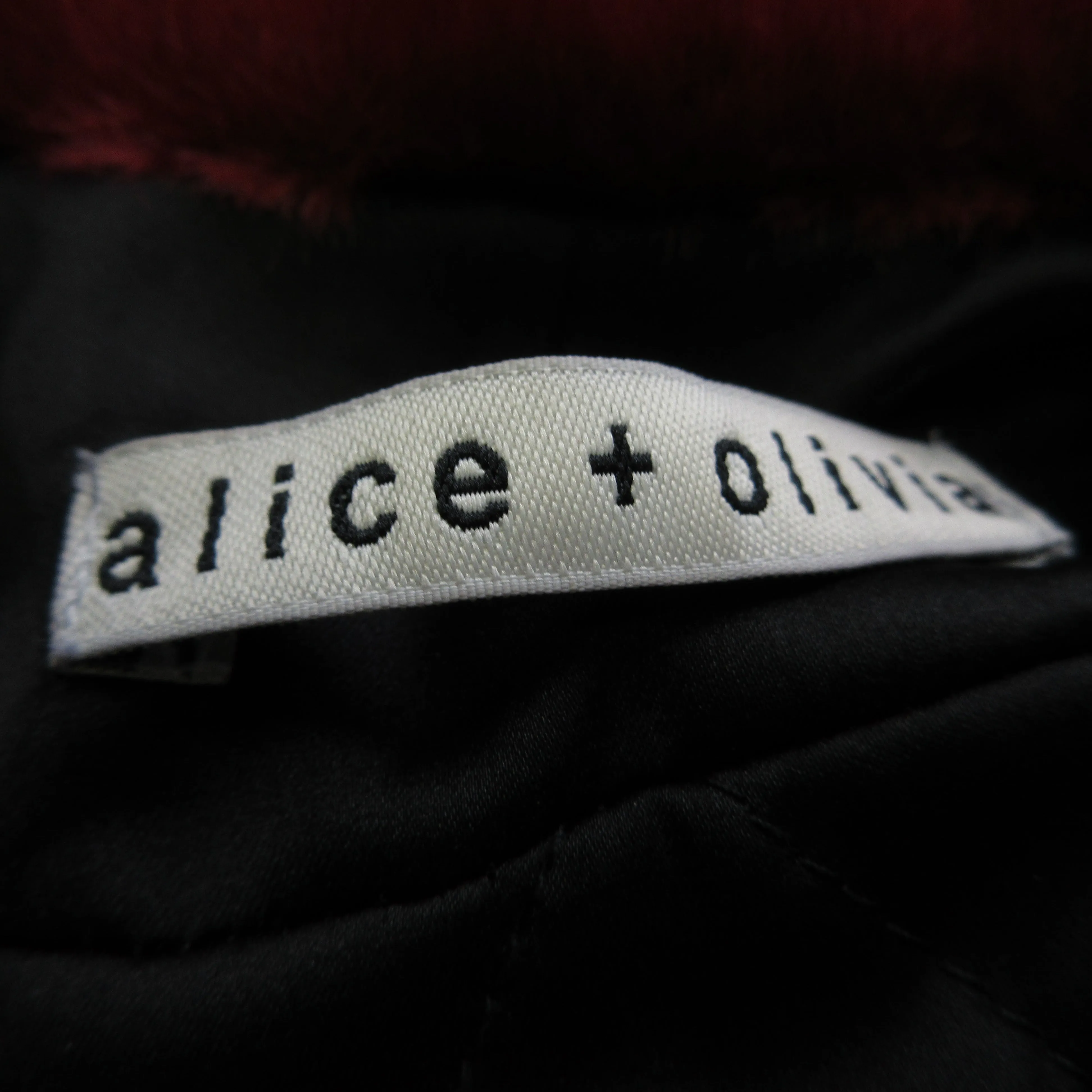 Alice   Olivia Red / White / Black Olivia Faux Fur Coat