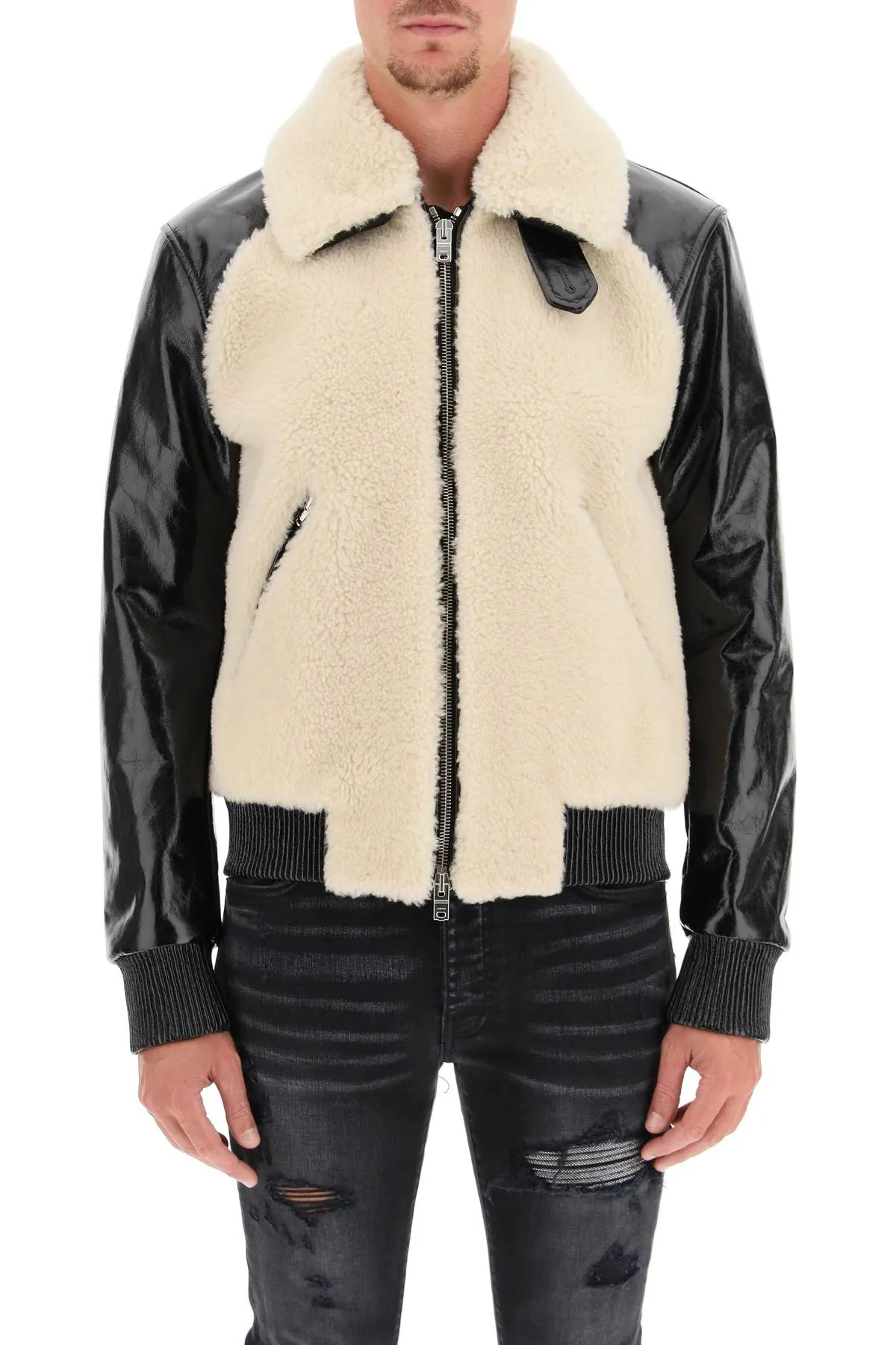 Amiri Shearling Collar Leather Jacket