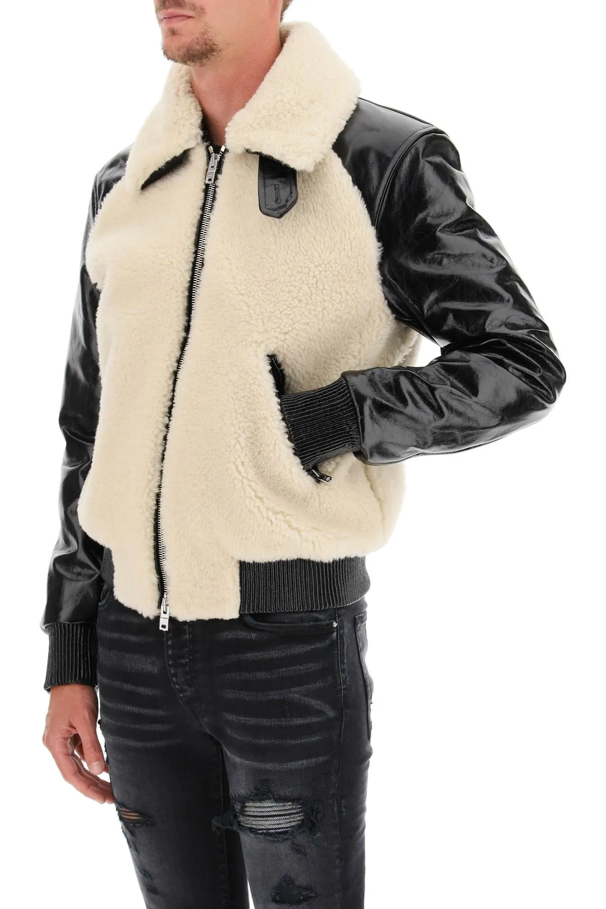 Amiri Shearling Collar Leather Jacket