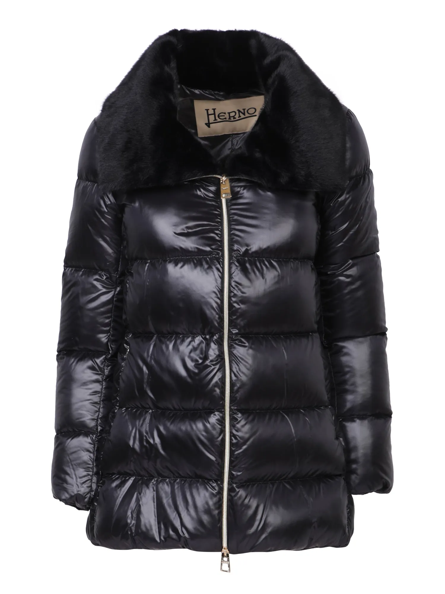 Ashape Nylon and Fur Black Coat