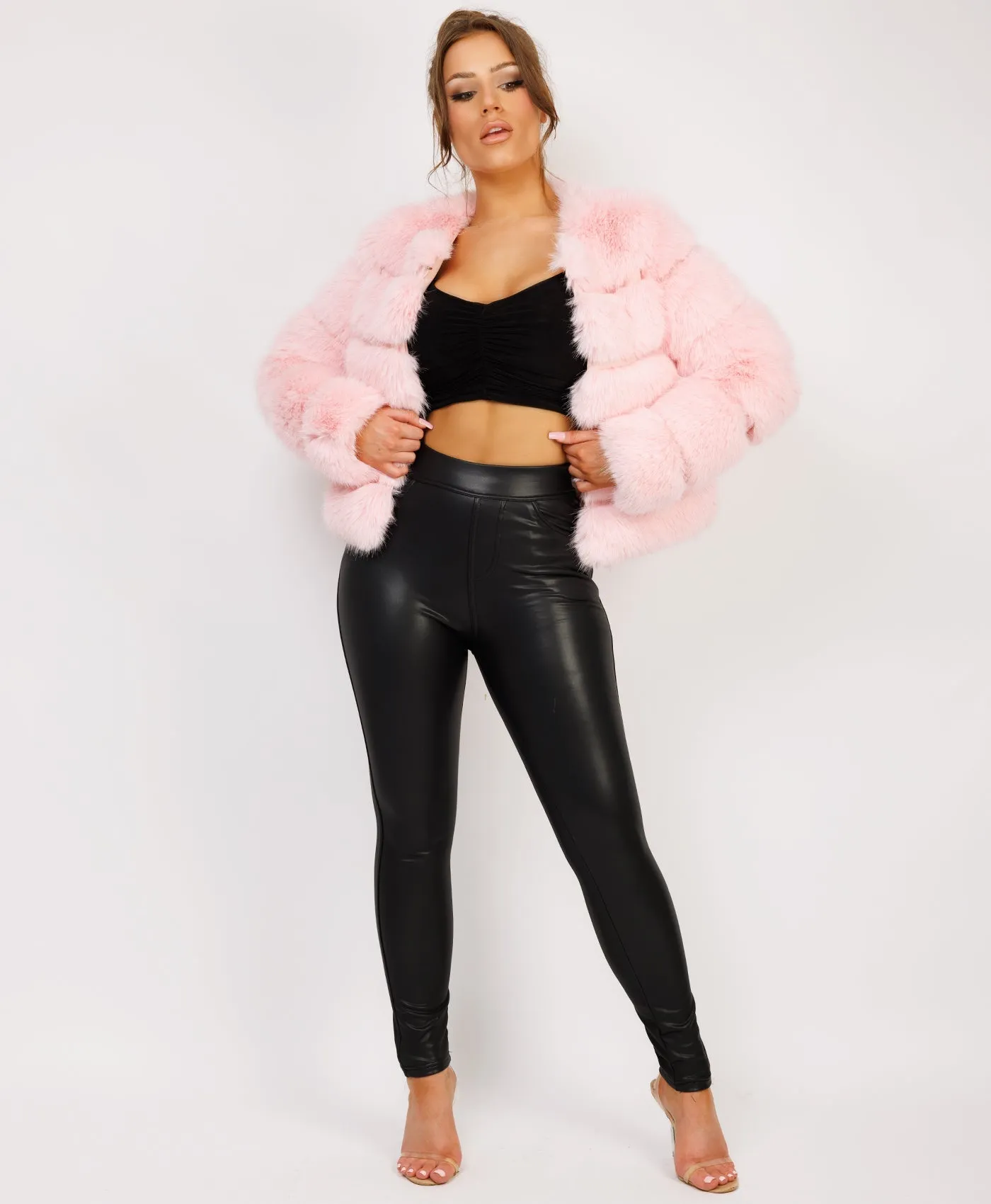 Baby Pink Premium Faux Fur Tiered Coat Jacket