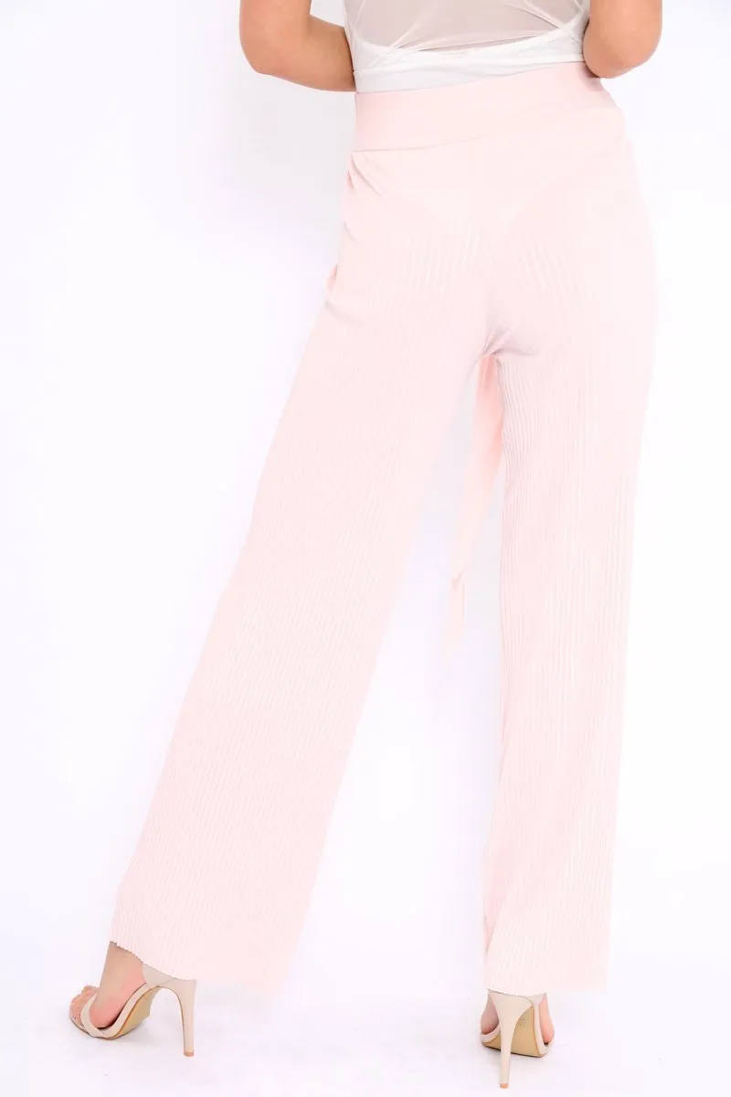 Baby Pink Wide Legged Pleated Trousers - Chantel