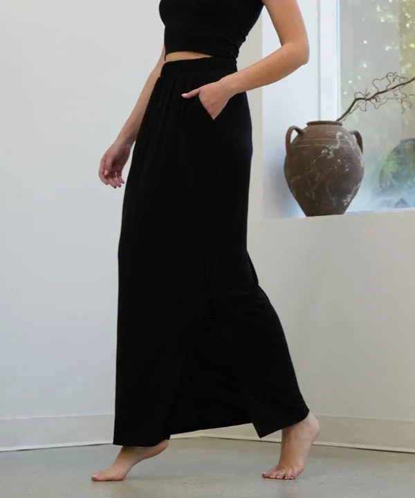 Bamboo Classic Maxi Skirt (Black/Slate Navy)