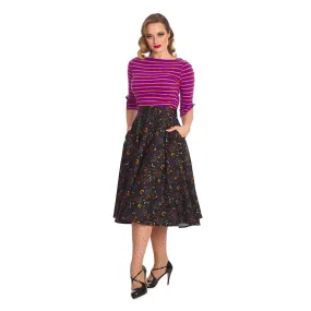 Banned All Hallows Cat Print Swing Skirt