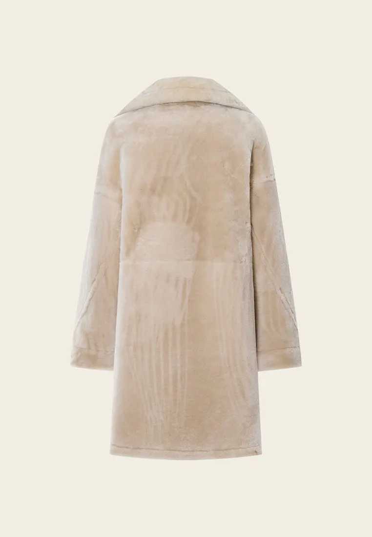 Beige Fur Double-breasted Long Coat