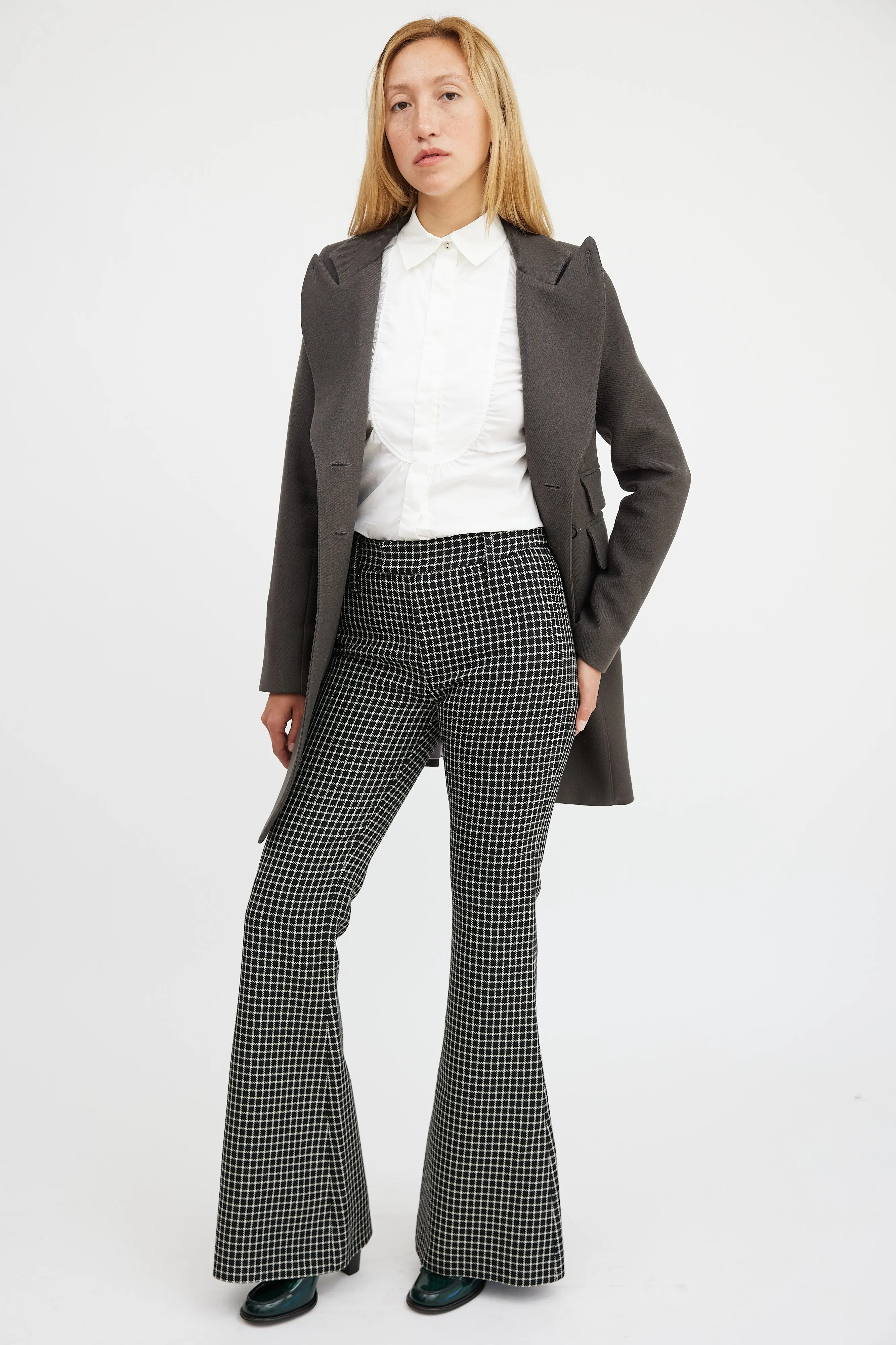 Black & Beige Wool Plaid Pant