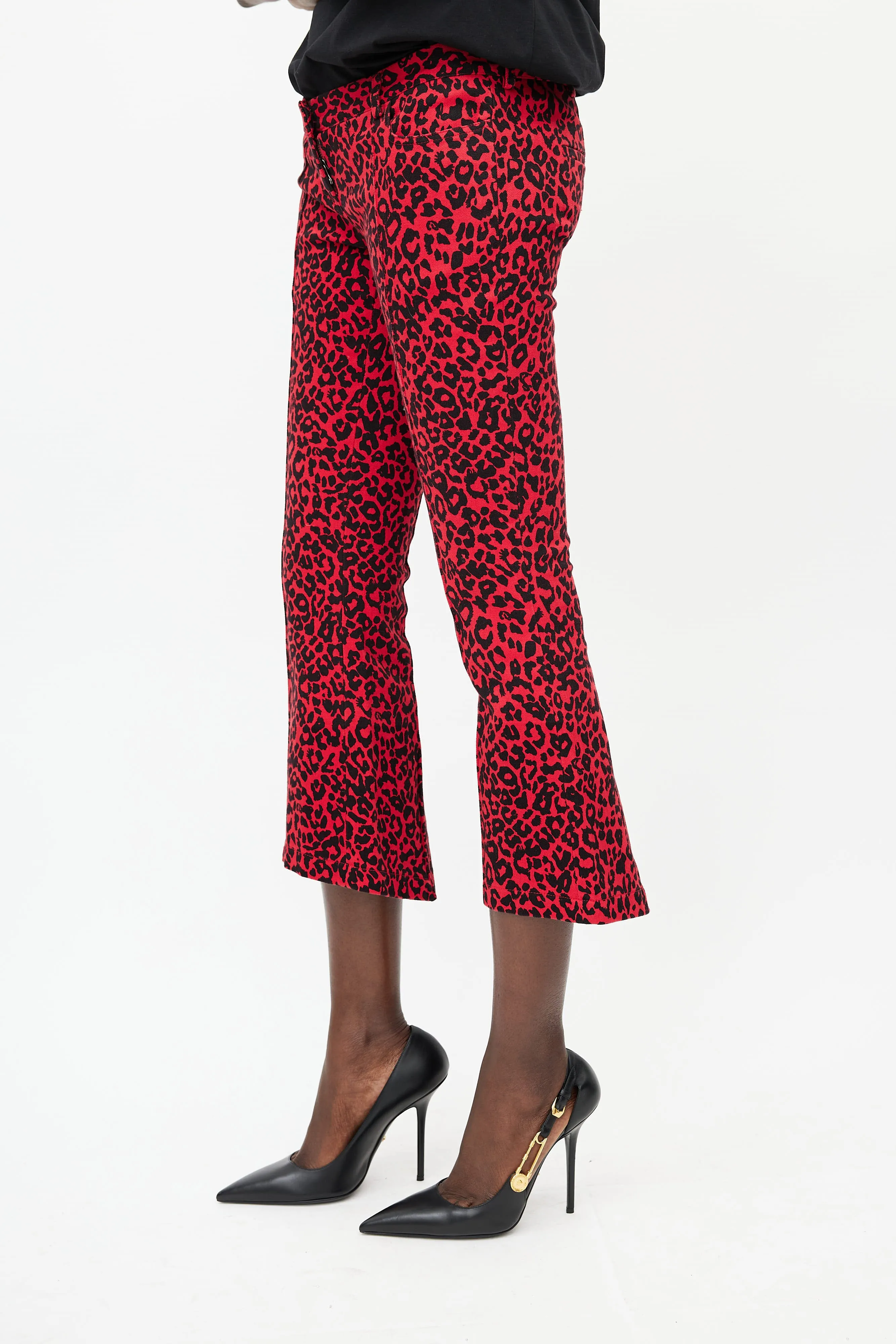 Black & Red Print Flare Jeans