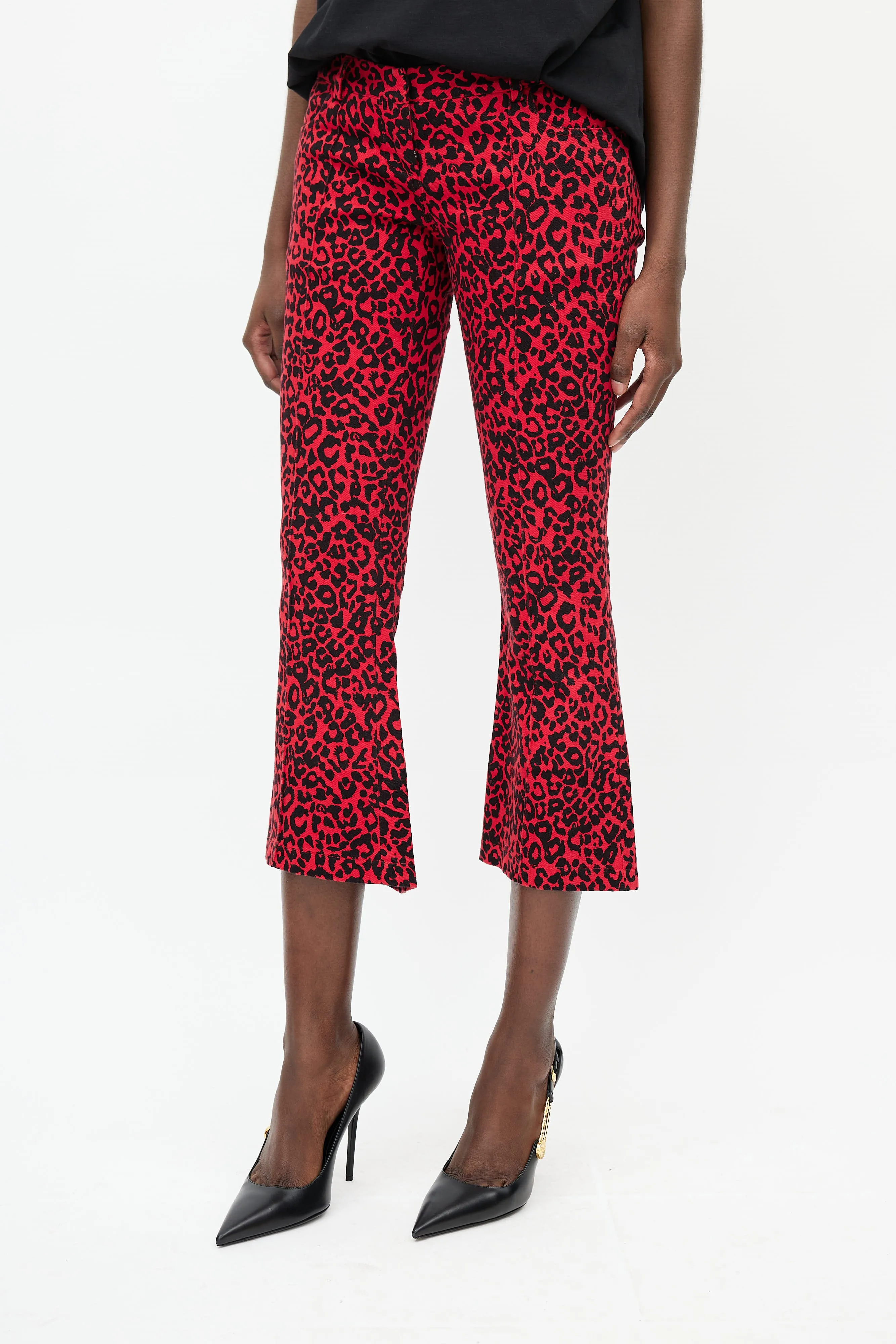 Black & Red Print Flare Jeans