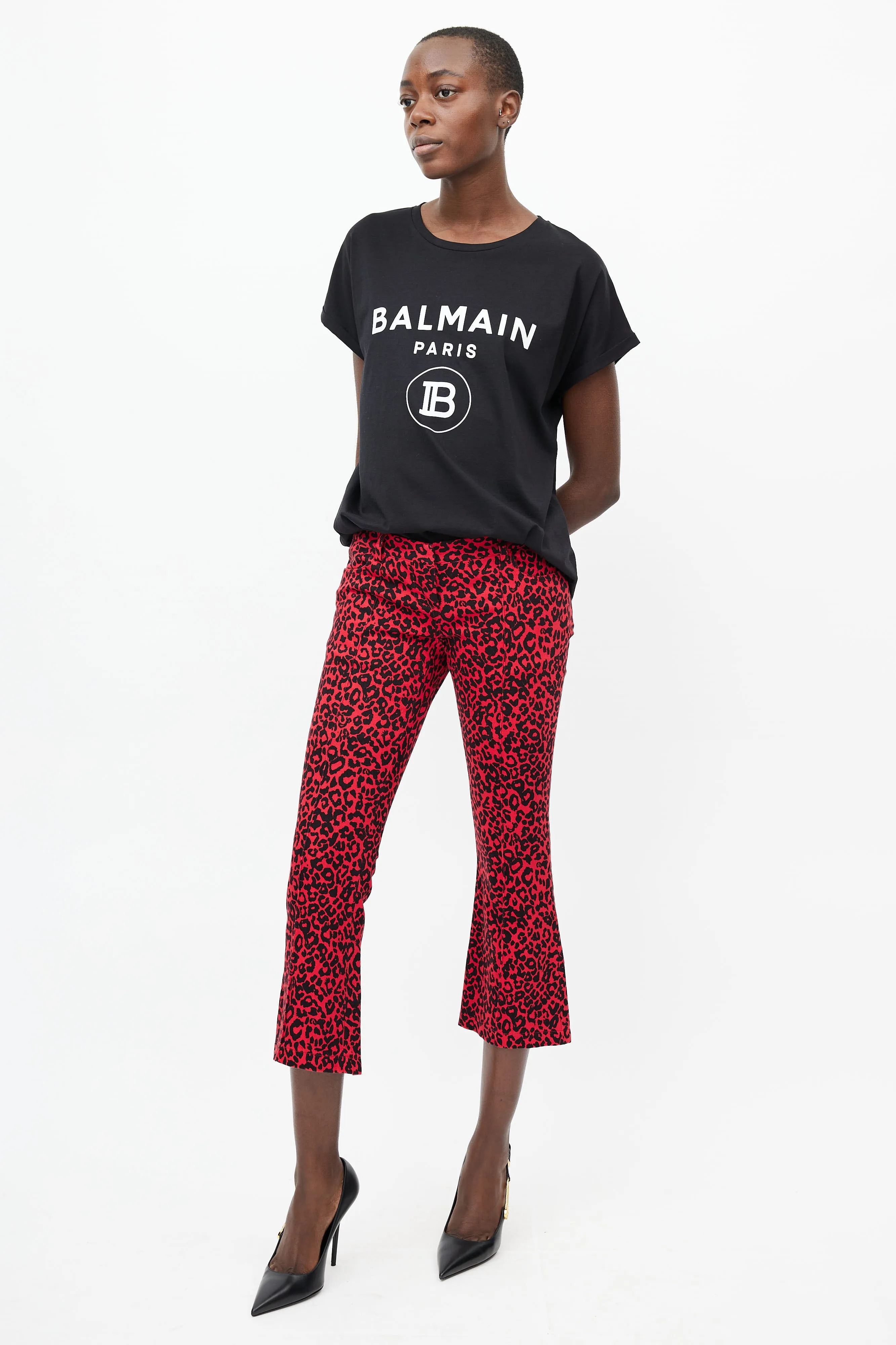 Black & Red Print Flare Jeans