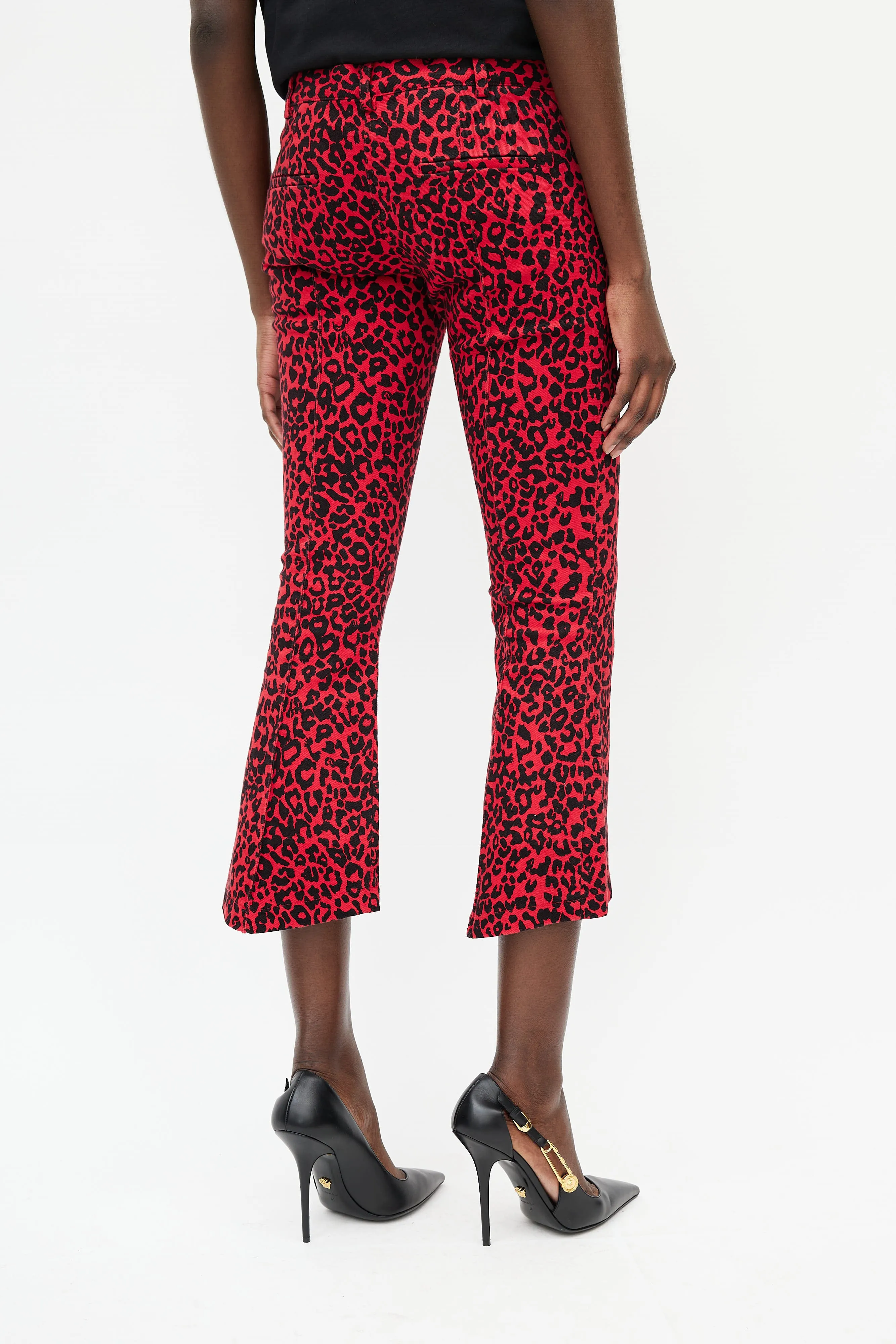 Black & Red Print Flare Jeans