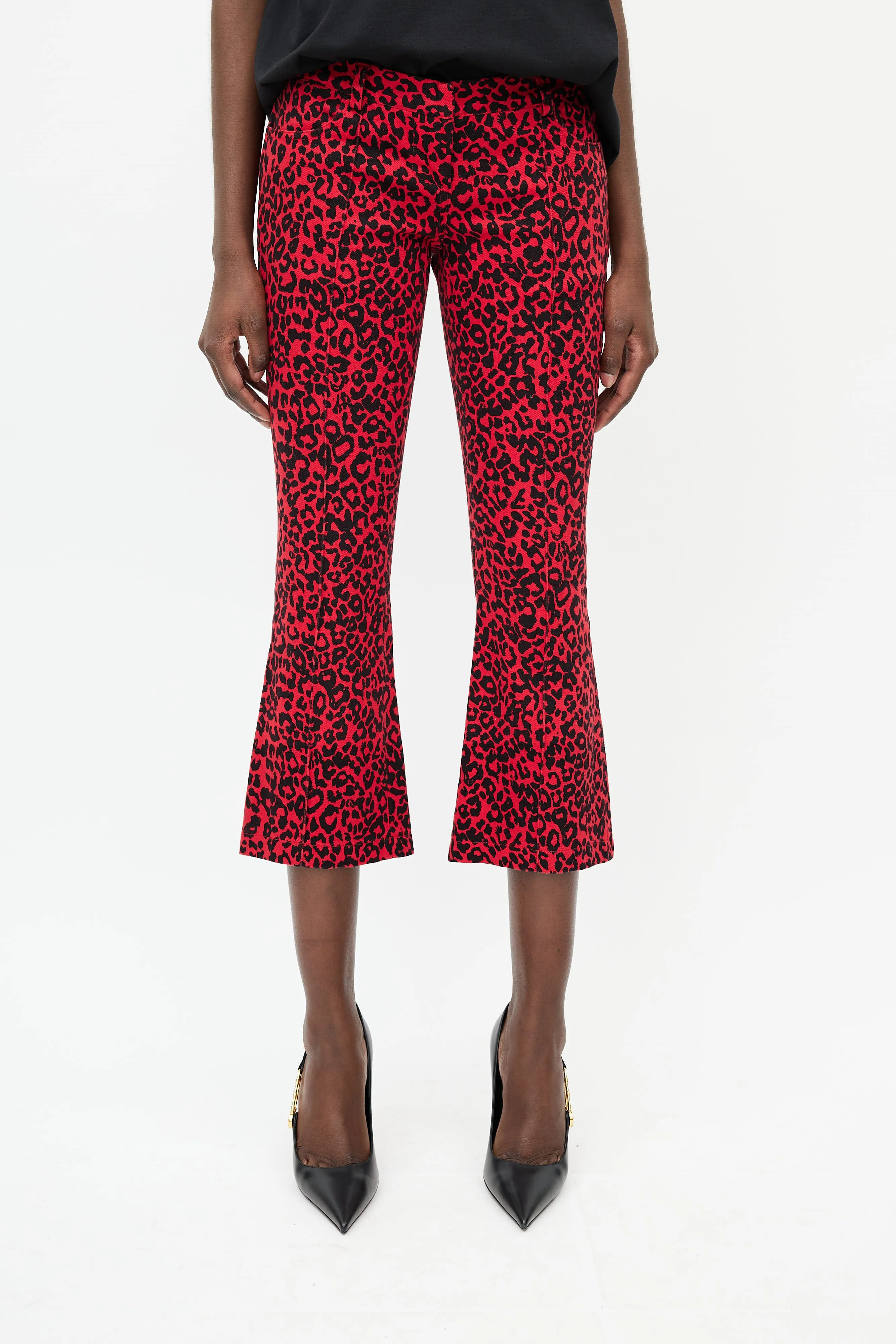 Black & Red Print Flare Jeans