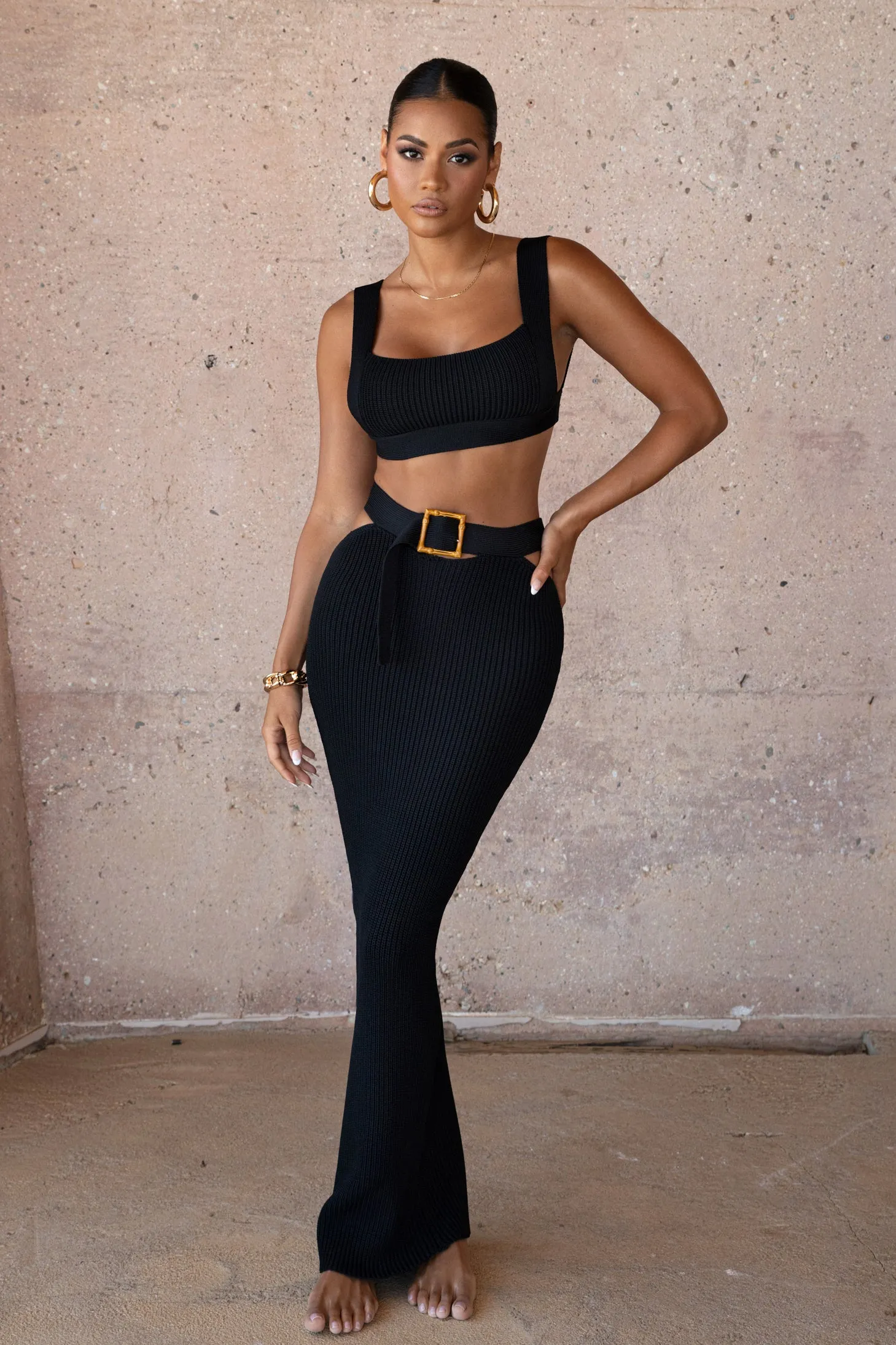 Black Nikole Ribbed Skirt Set