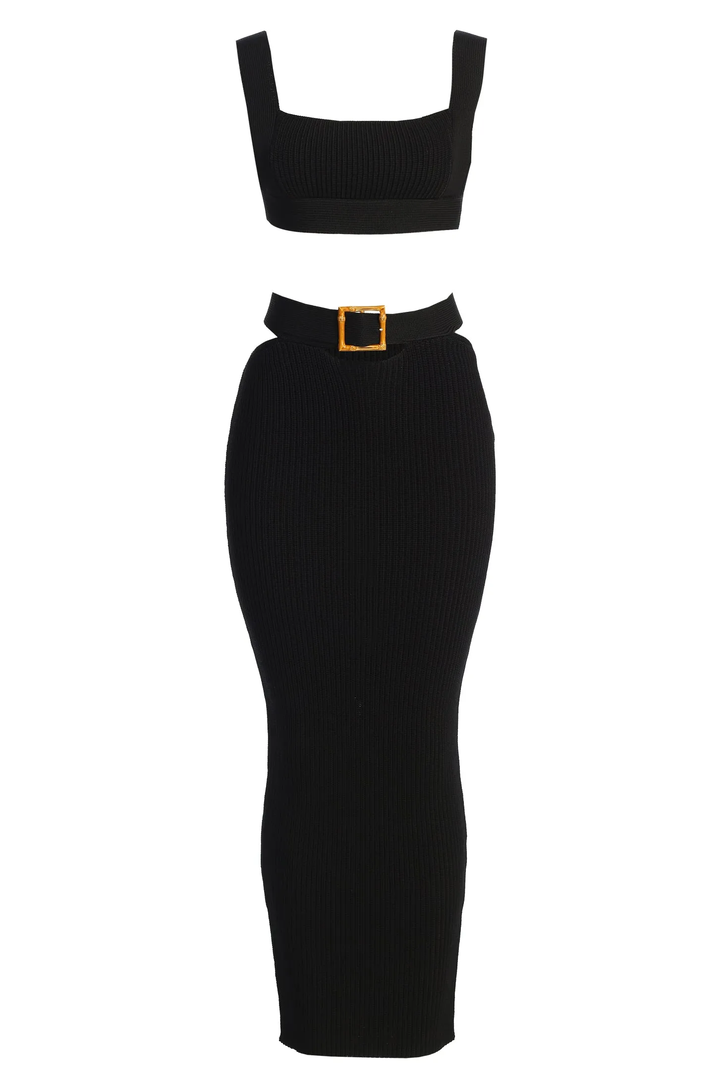 Black Nikole Ribbed Skirt Set