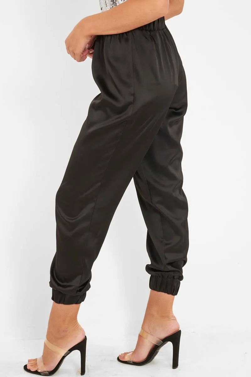 Black Shiny Woven Cargo Trousers - Atley