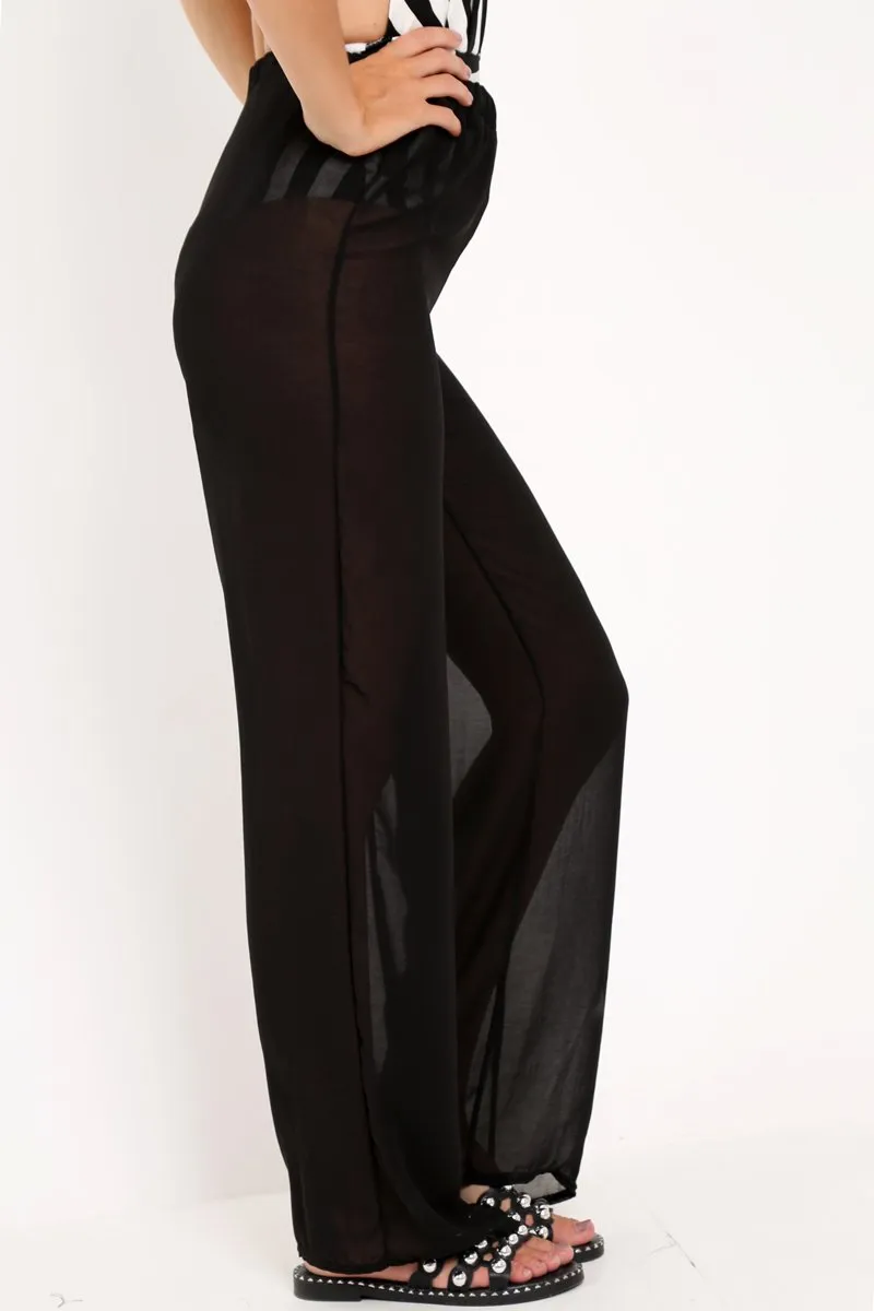 Black Shirred Wide Leg Trousers - Kamori