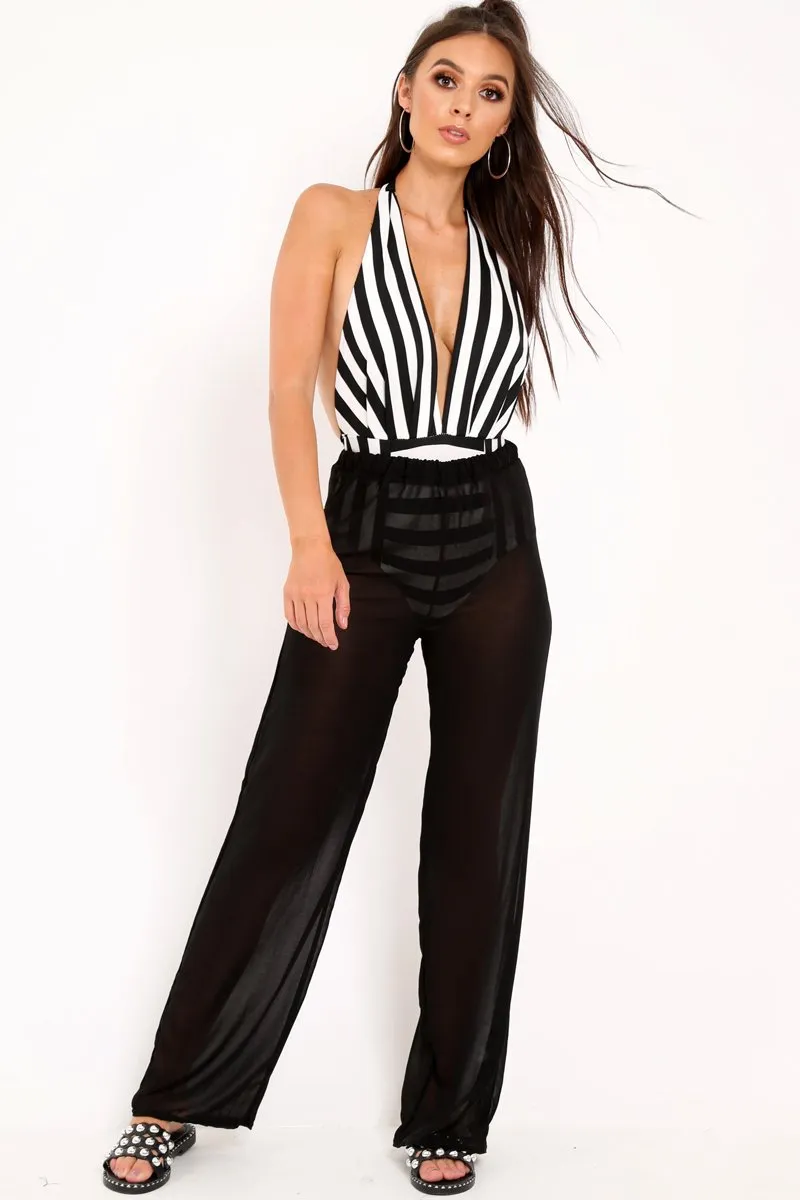 Black Shirred Wide Leg Trousers - Kamori