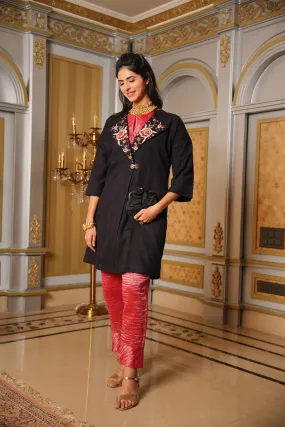 Black Wollen Coat Parsi  Embroidered Jacket