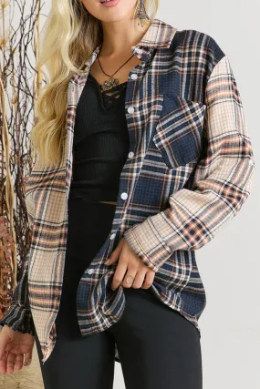 Blue Colorblock Patchwork Plaid Print Shirt