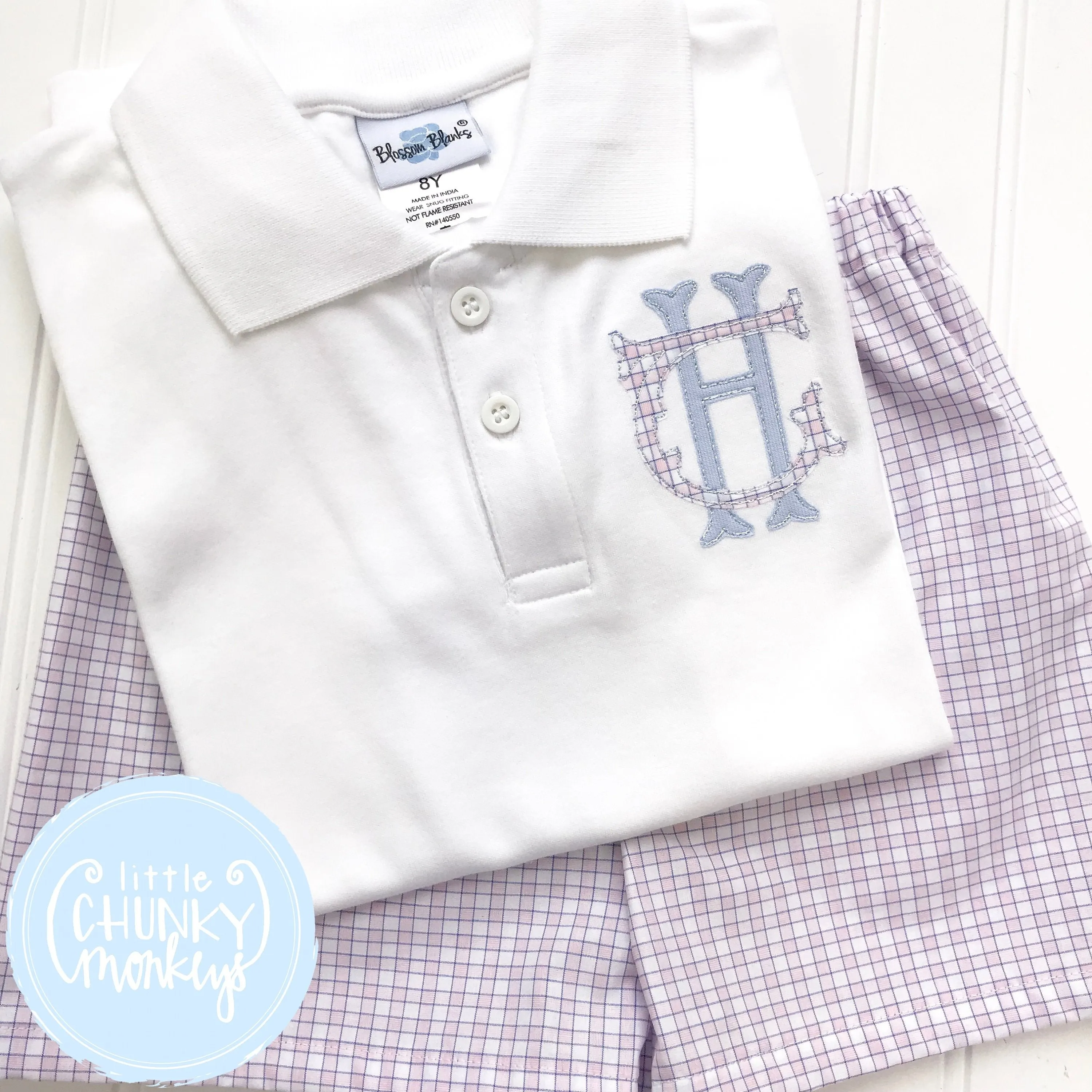 Boy Polo Shirt - Stacked Applique Monogram