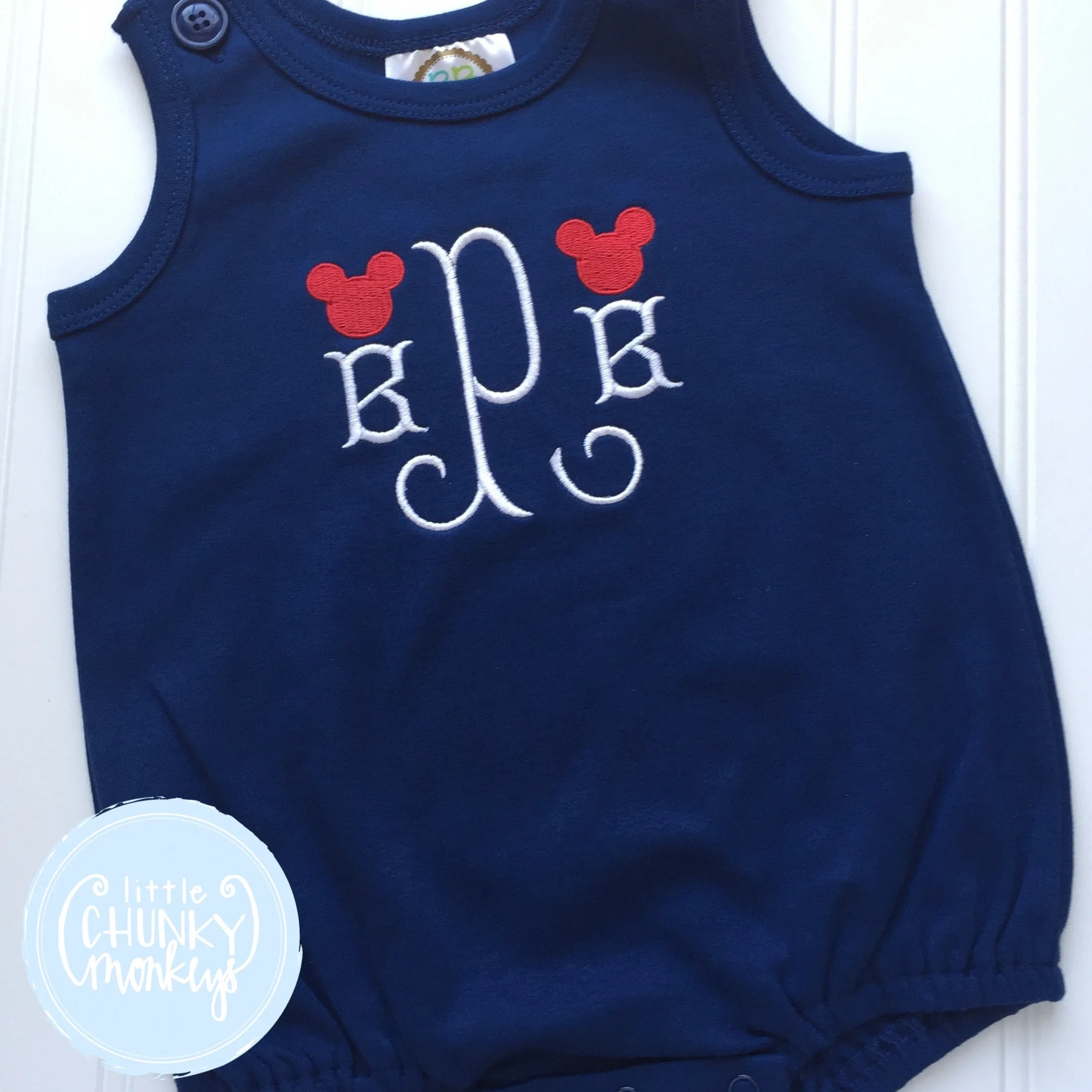 Boy Sun Bubble - Mouse Monogram on Navy Sun Bubble