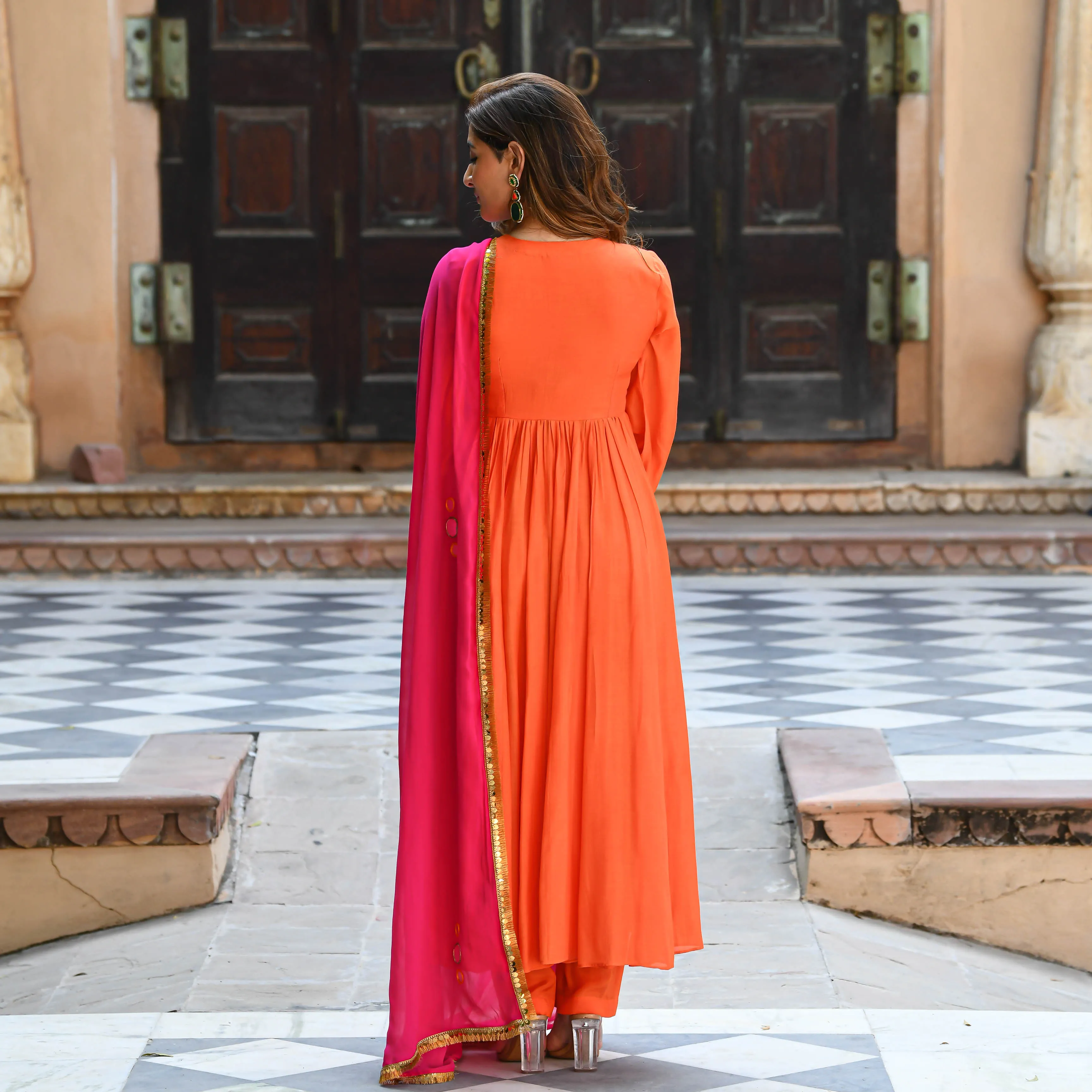 Bright Pink Orange Salwar Suit