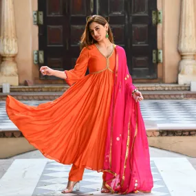 Bright Pink Orange Salwar Suit