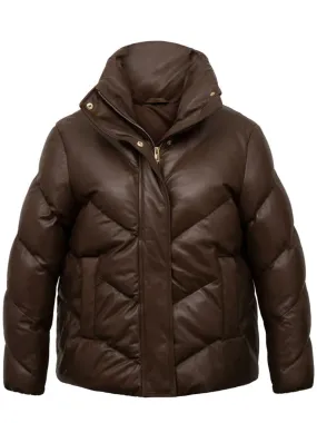 Brown Padded Style Leather Coat