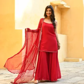 Bunaai Apple Red Sequin Salwar Suit