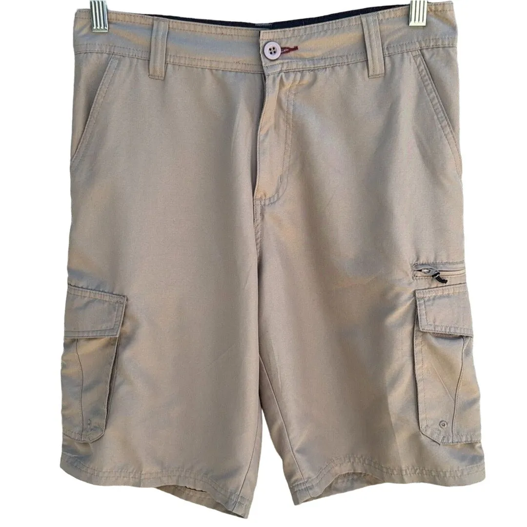 Burnside Men's Khaki Flat Front Multi Pocket Lightweight Cargo Shorts - 30 Waist