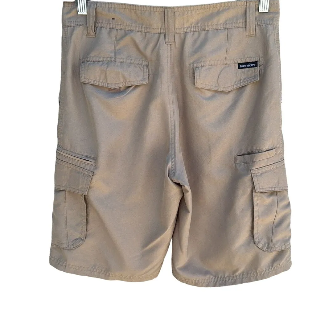 Burnside Men's Khaki Flat Front Multi Pocket Lightweight Cargo Shorts - 30 Waist