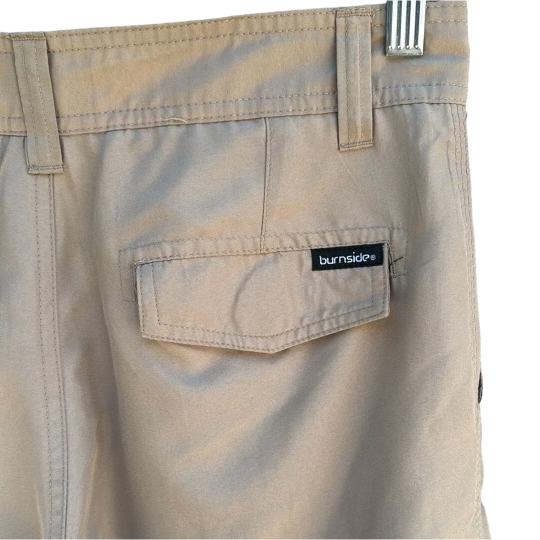 Burnside Men's Khaki Flat Front Multi Pocket Lightweight Cargo Shorts - 30 Waist