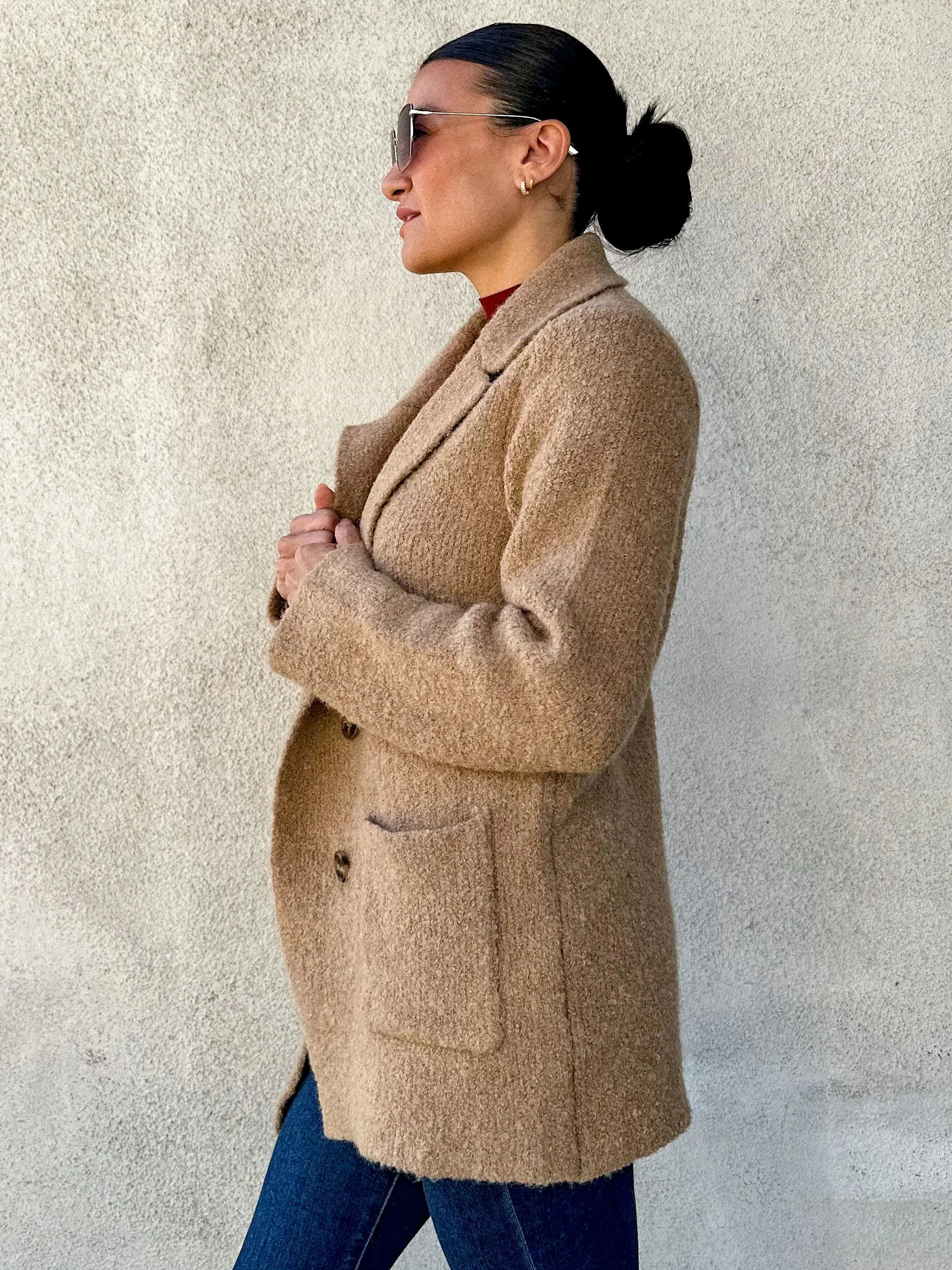 Camel Textured Teddy Pea Coat