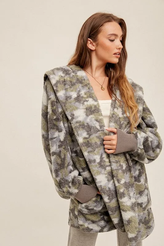 CAMO PRINT FUR OPEN JACKET - ASSORTED COLORS