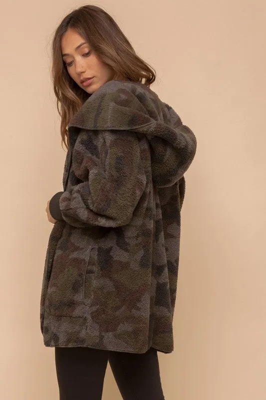 CAMO PRINT FUR OPEN JACKET - ASSORTED COLORS