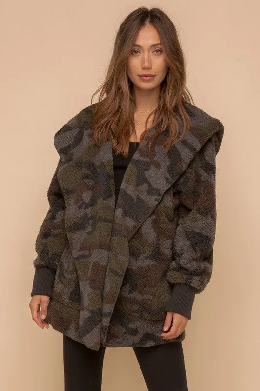 CAMO PRINT FUR OPEN JACKET - ASSORTED COLORS